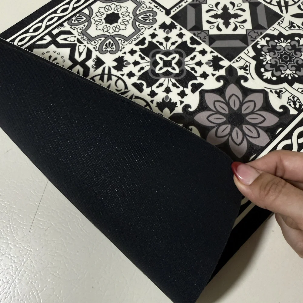 Coffee Bar Mat for Countertop 12 x 19 in Black and White Tile Print